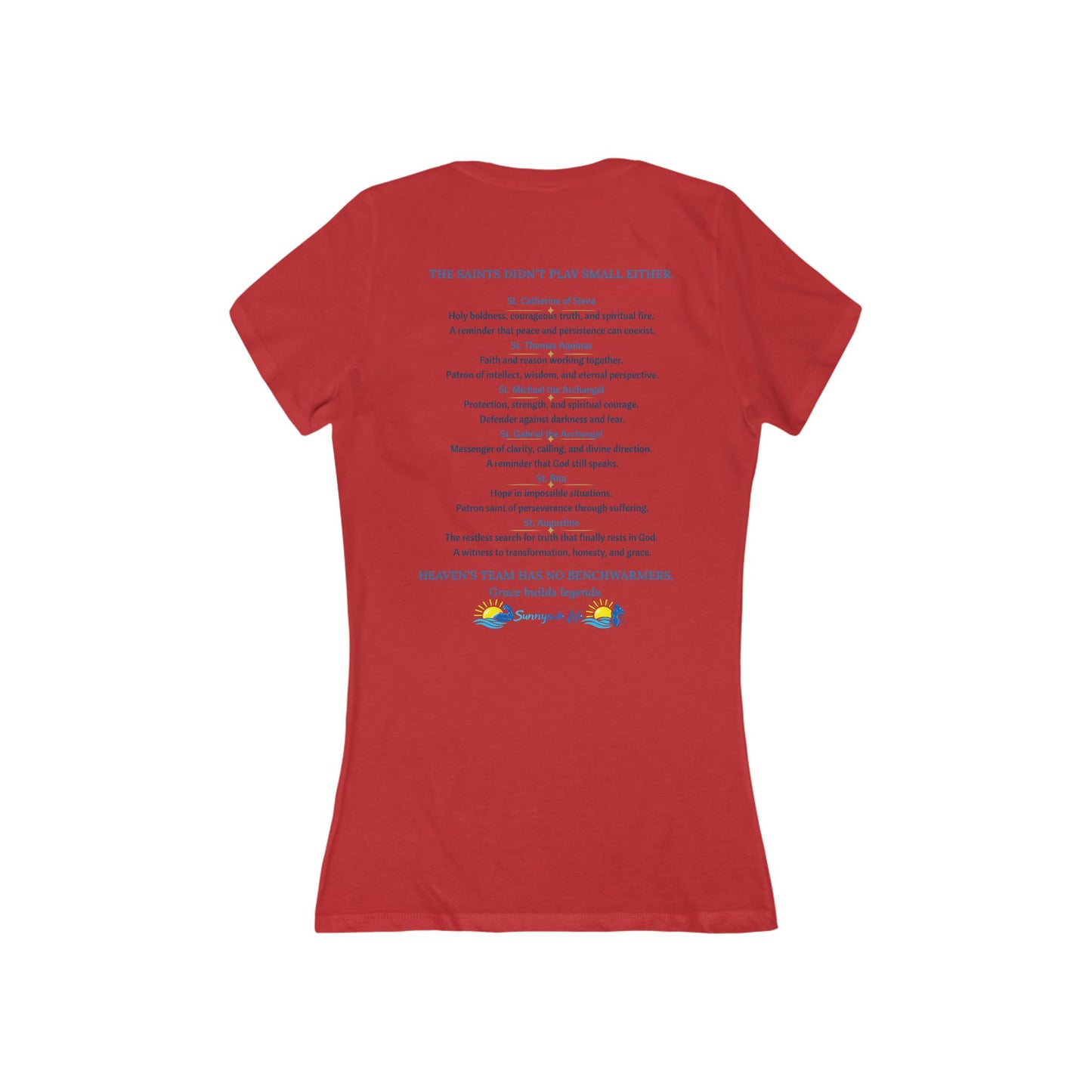Led by Jesus. Running with the Saints.™ Women’s V-Neck Tee