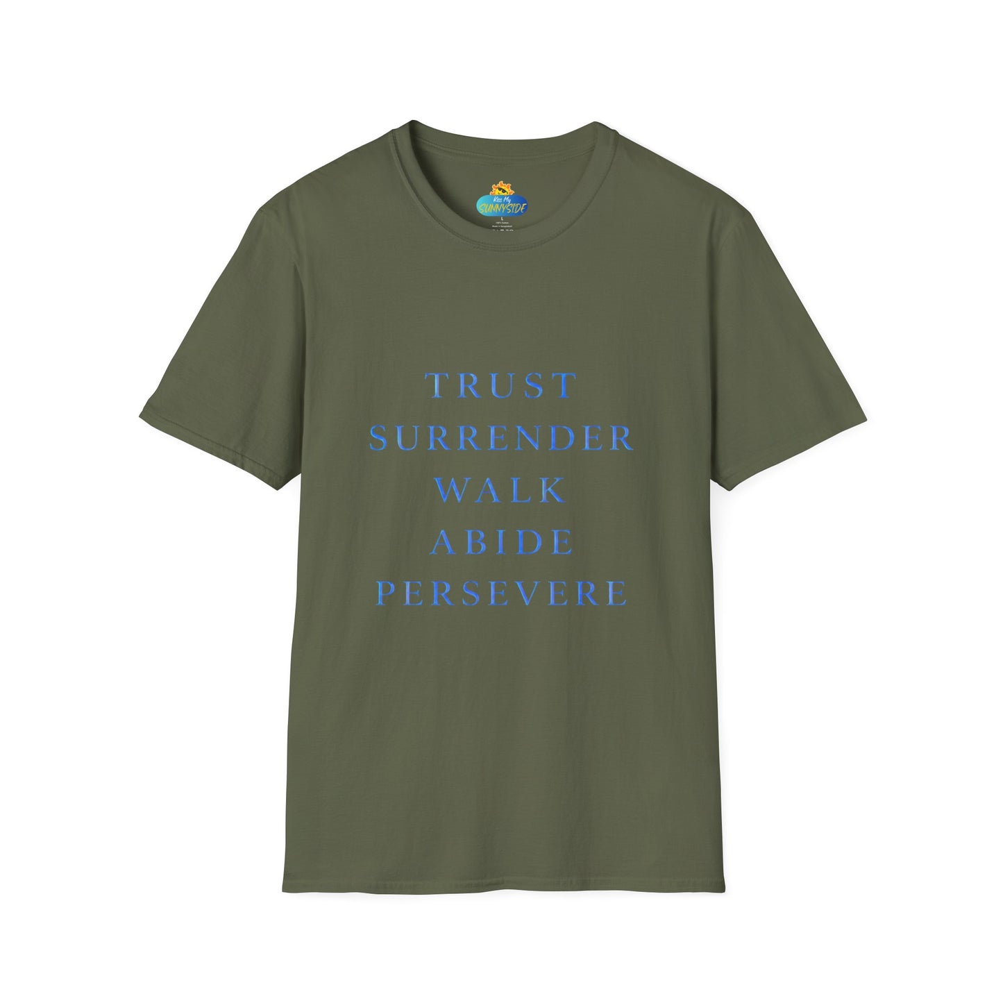 Trust Surrender Walk Abide Persevere™ Womens V-Neck Tee | Catholic Inspirational Shirt | Sunnyside Life™