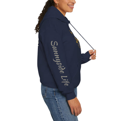 Live The Sunnyside Shift™ — Retro Sun Script Hooded Sweatshirt