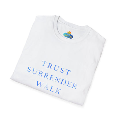 Trust Surrender Walk Abide Persevere™ Womens V-Neck Tee | Catholic Inspirational Shirt | Sunnyside Life™