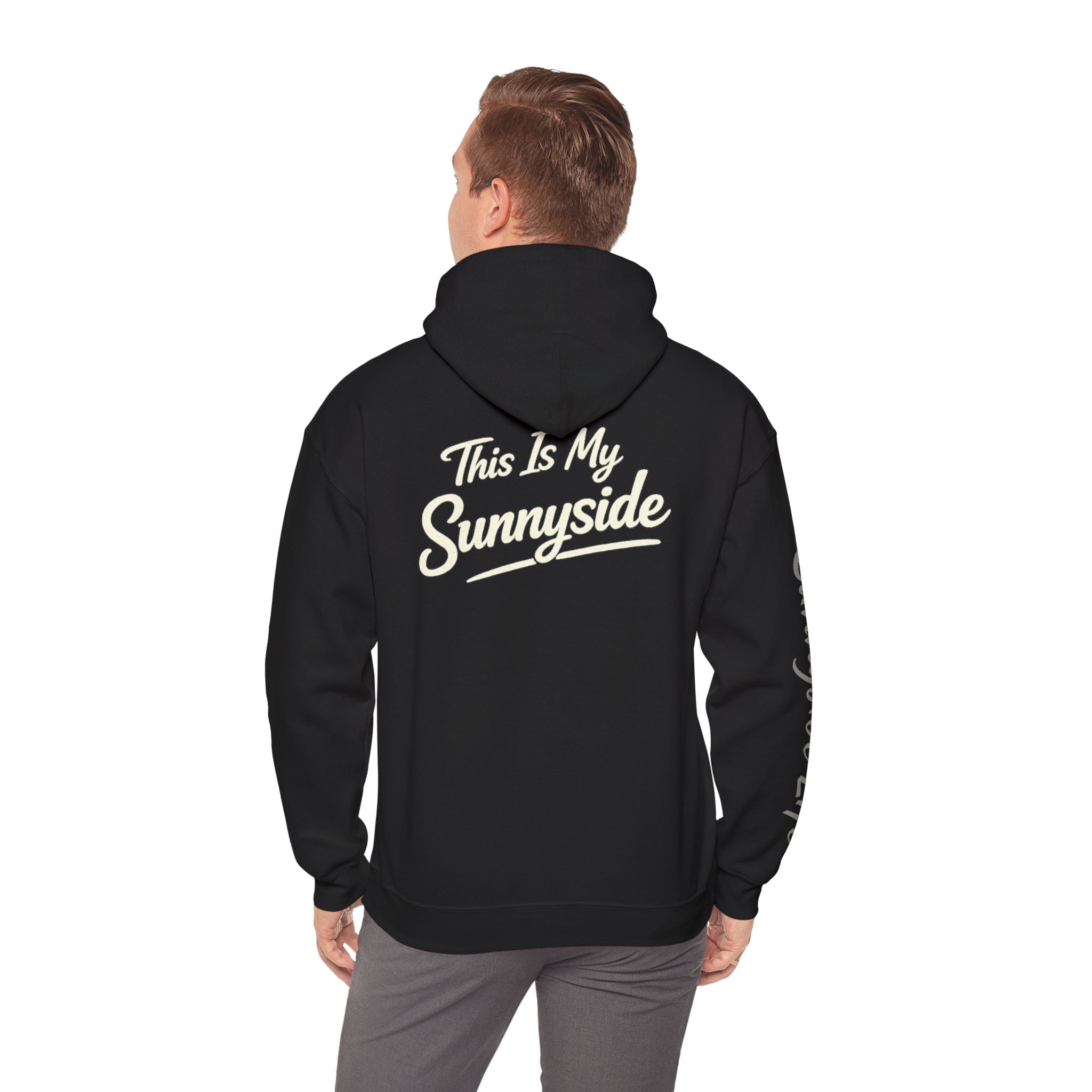 Live The Sunnyside Shift™ — Retro Sun Script Hooded Sweatshirt