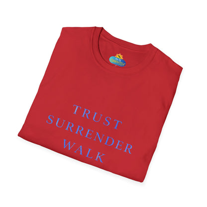 Trust Surrender Walk Abide Persevere™ Womens V-Neck Tee | Catholic Inspirational Shirt | Sunnyside Life™