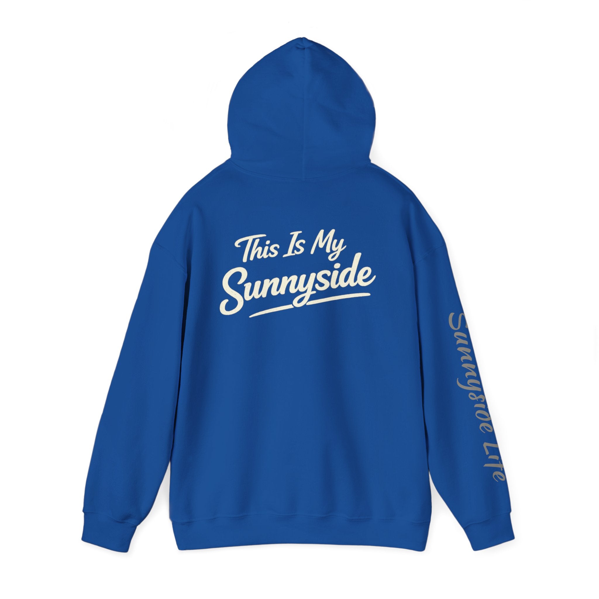 Live The Sunnyside Shift™ — Retro Sun Script Hooded Sweatshirt