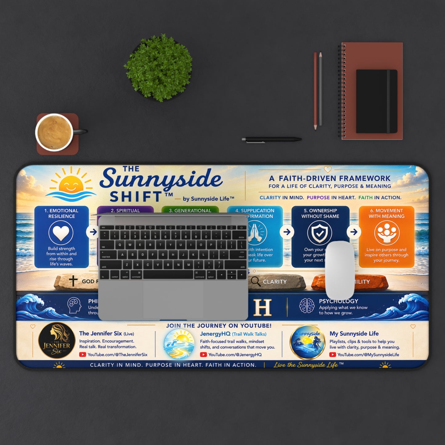 Sunnyside Shift™ Desk Mat — Faith-Based Productivity & Life Framework Desk Pad
