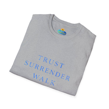 Trust Surrender Walk Abide Persevere™ Womens V-Neck Tee | Catholic Inspirational Shirt | Sunnyside Life™