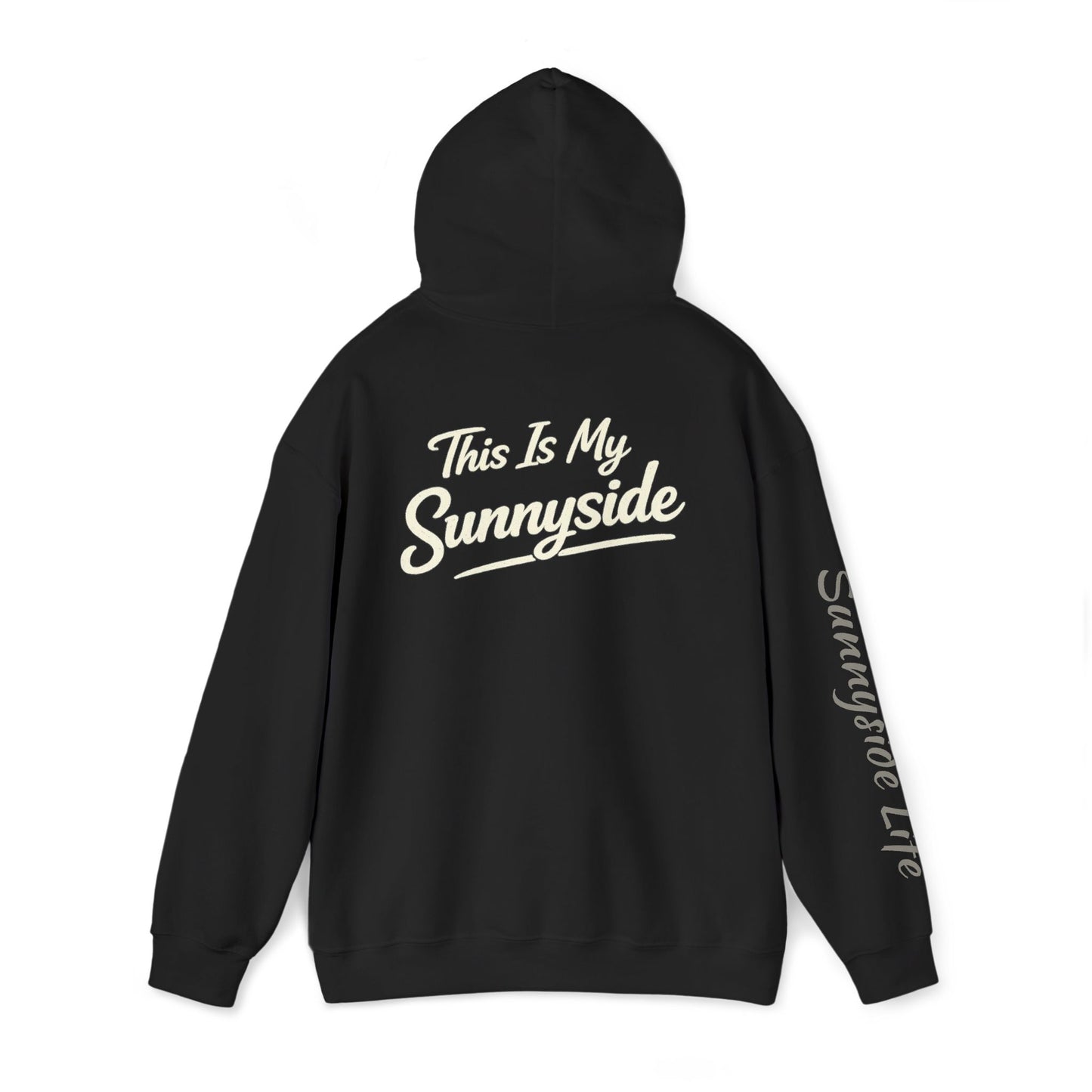Live The Sunnyside Shift™ — Retro Sun Script Hooded Sweatshirt