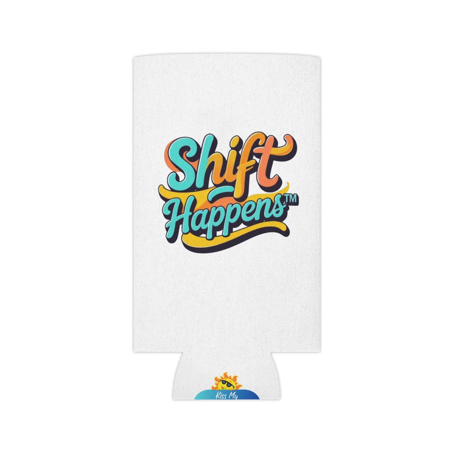 Shift Happens™ Retro Can Cooler | Funny Motivational Beverage Holder | Cerulean & Sunshine Yellow Drink Sleeve
