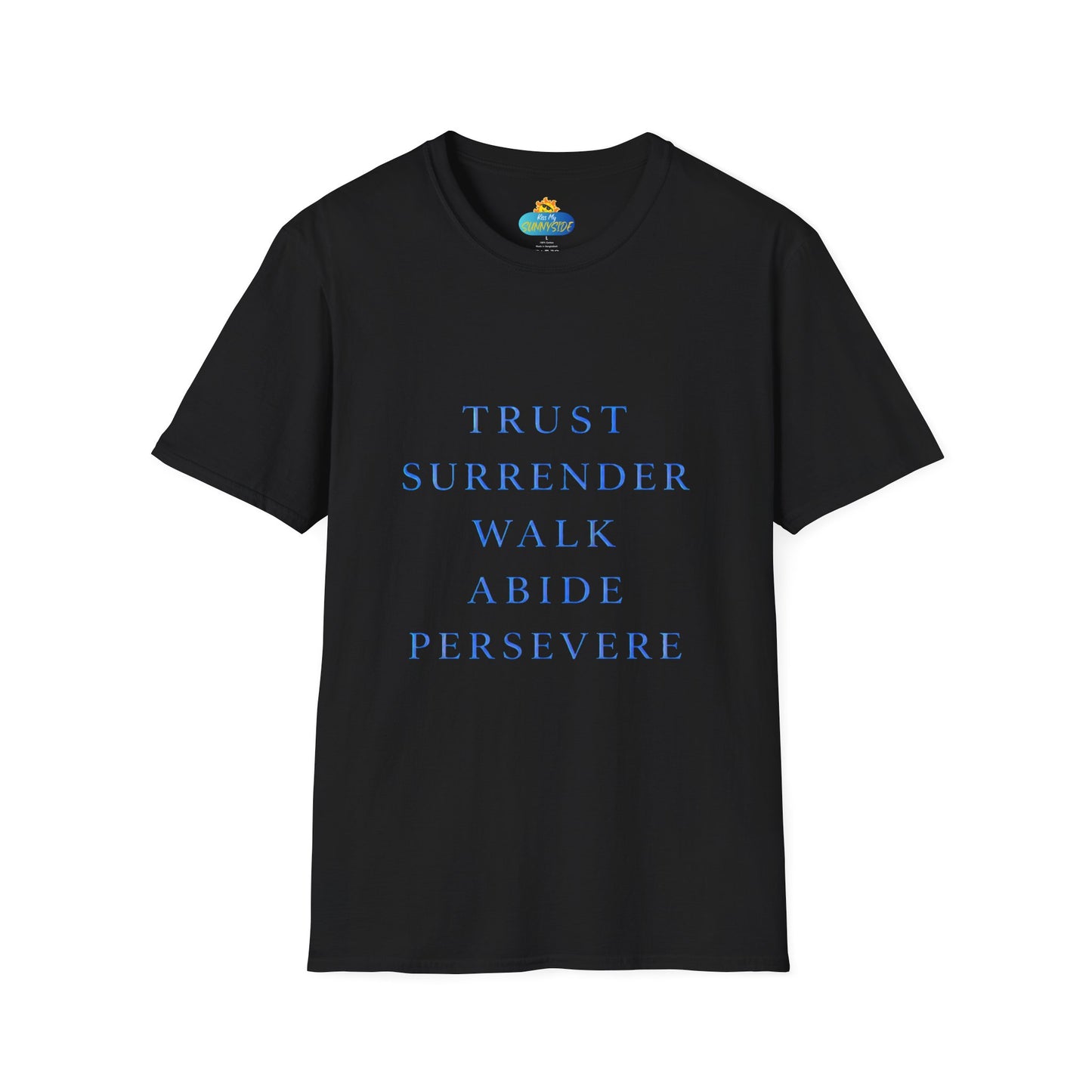 Trust Surrender Walk Abide Persevere™ Womens V-Neck Tee | Catholic Inspirational Shirt | Sunnyside Life™