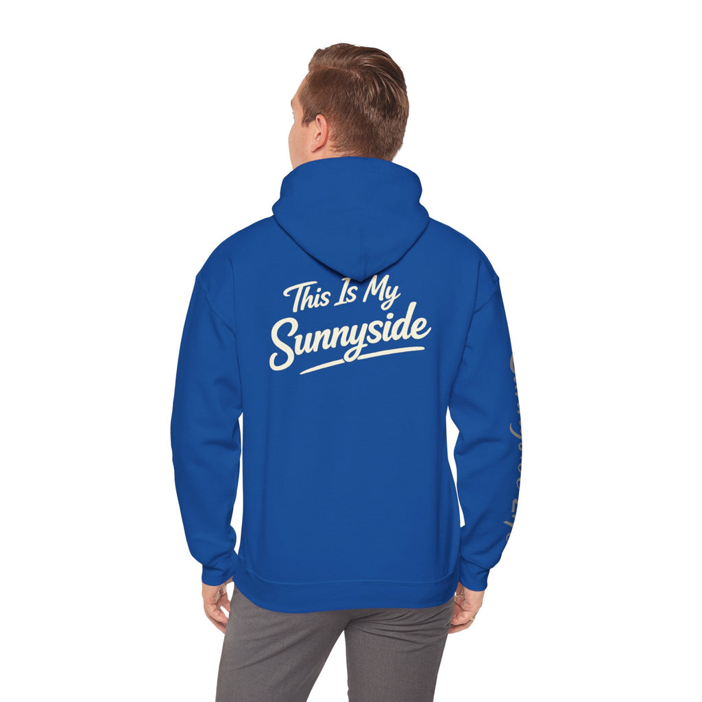 Live The Sunnyside Shift™ — Retro Sun Script Hooded Sweatshirt
