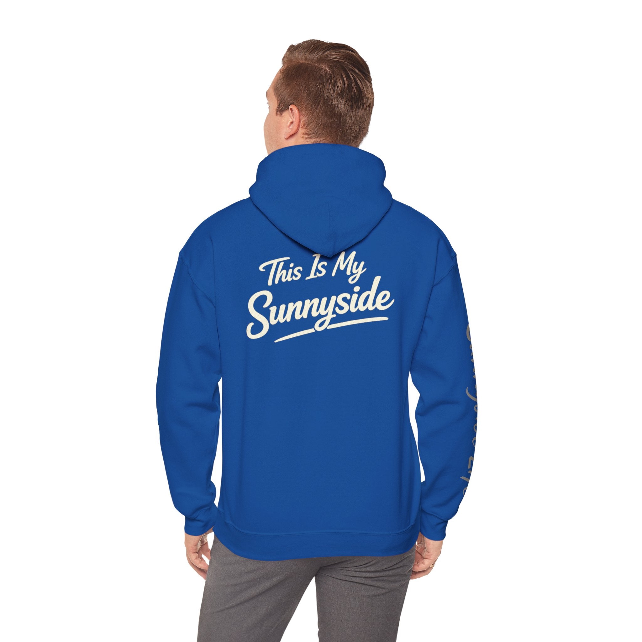 Live The Sunnyside Shift™ — Retro Sun Script Hooded Sweatshirt