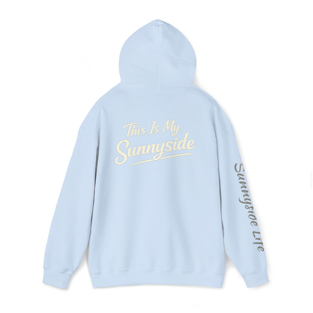Live The Sunnyside Shift™ — Retro Sun Script Hooded Sweatshirt