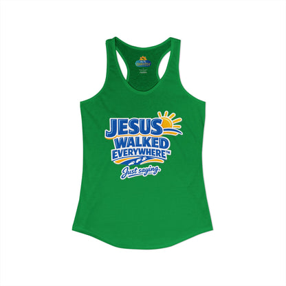 JESUS WALKED EVERYWHERE™ Racerback Tank Top – Just Saying | Christian Women’s Tank