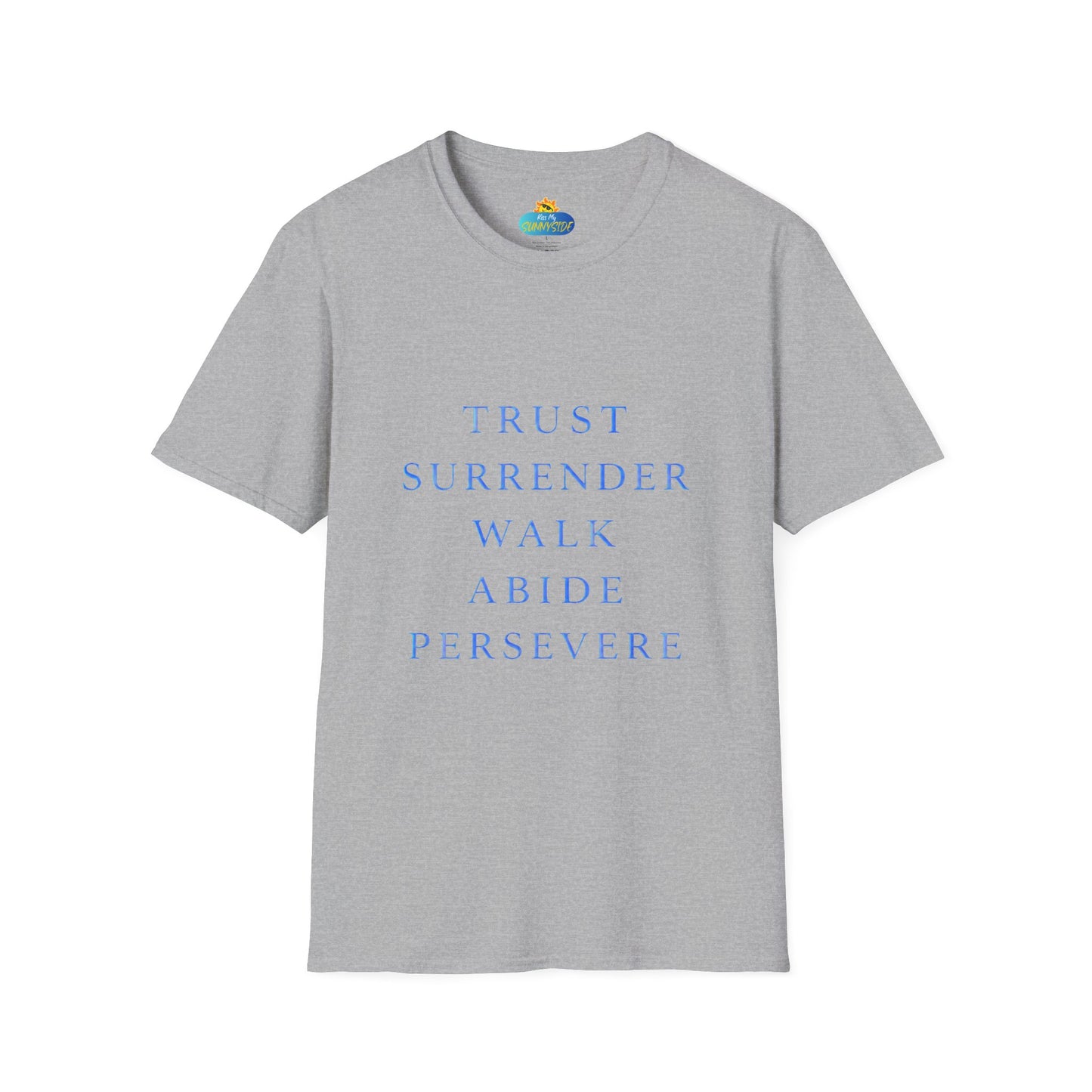 Trust Surrender Walk Abide Persevere™ Womens V-Neck Tee | Catholic Inspirational Shirt | Sunnyside Life™