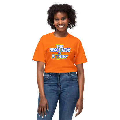 THE NEGOTIATOR™ IS A THIEF Unisex T-Shirt | Motivation & Discipline Graphic Tee | Personal Growth Apparel | Sunnyside Life™