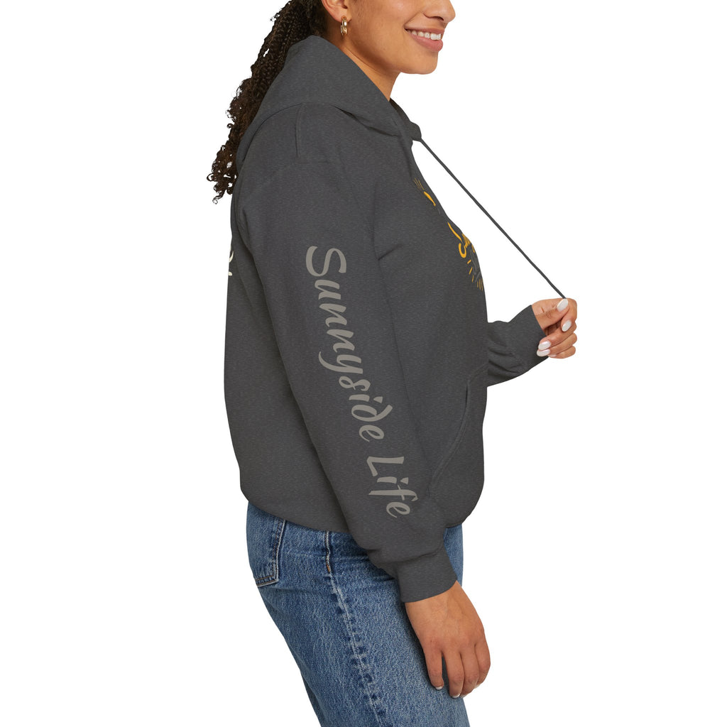 Live The Sunnyside Shift™ — Retro Sun Script Hooded Sweatshirt