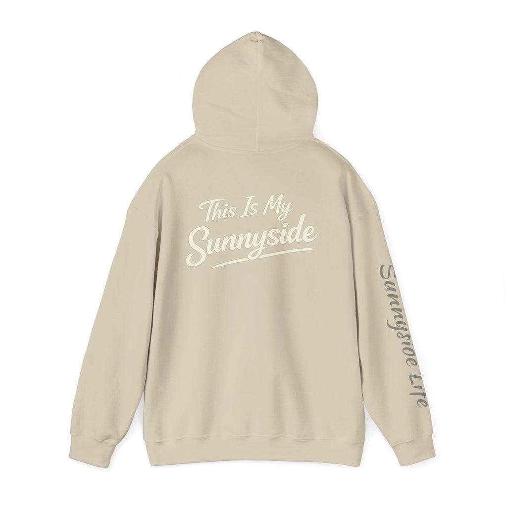Live The Sunnyside Shift™ — Retro Sun Script Hooded Sweatshirt