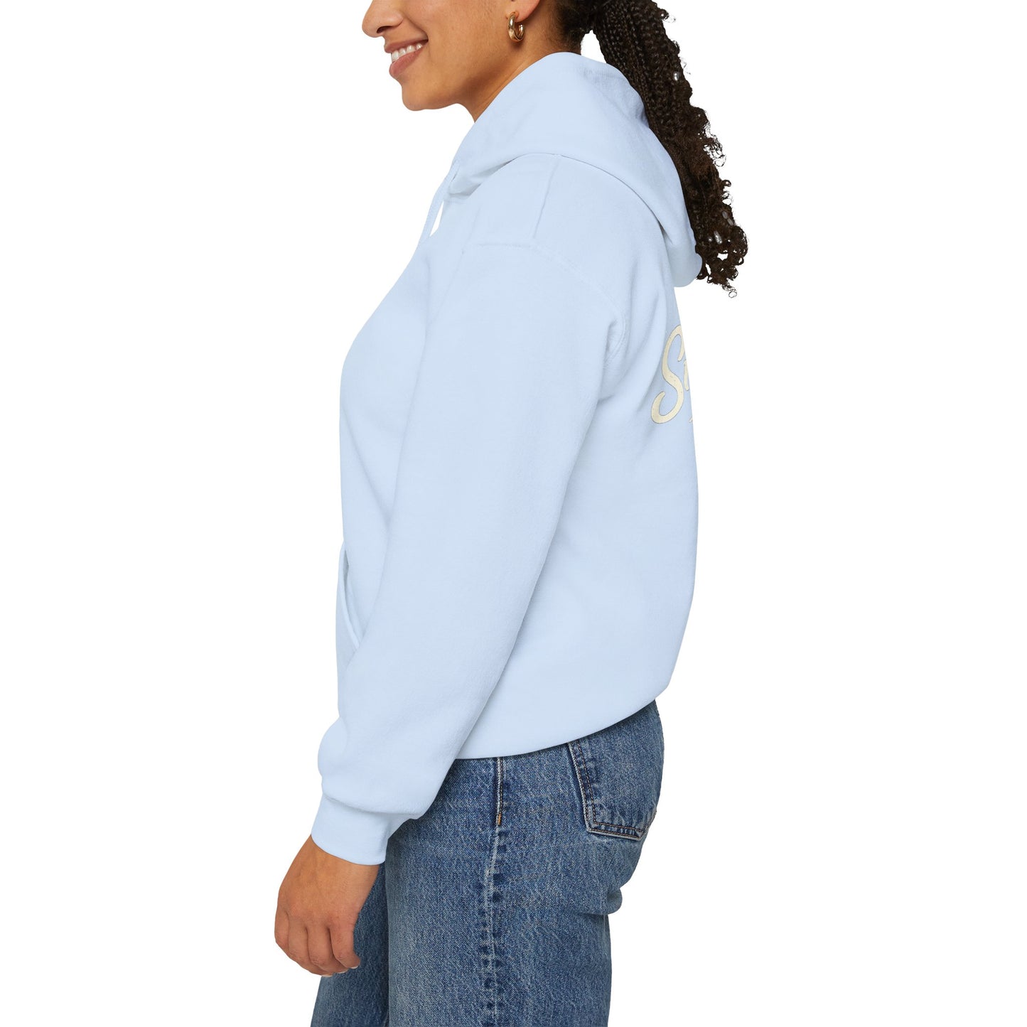 Live The Sunnyside Shift™ — Retro Sun Script Hooded Sweatshirt