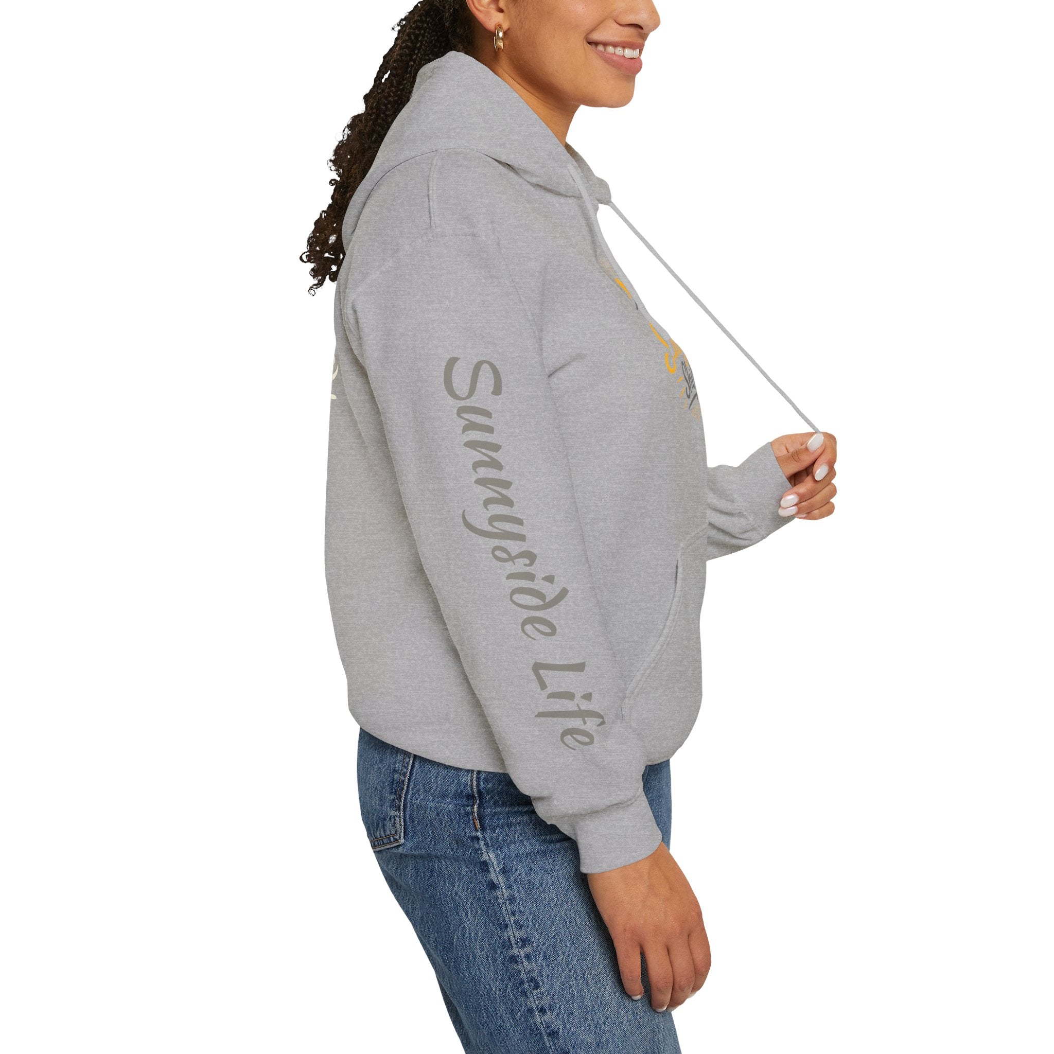 Live The Sunnyside Shift™ — Retro Sun Script Hooded Sweatshirt