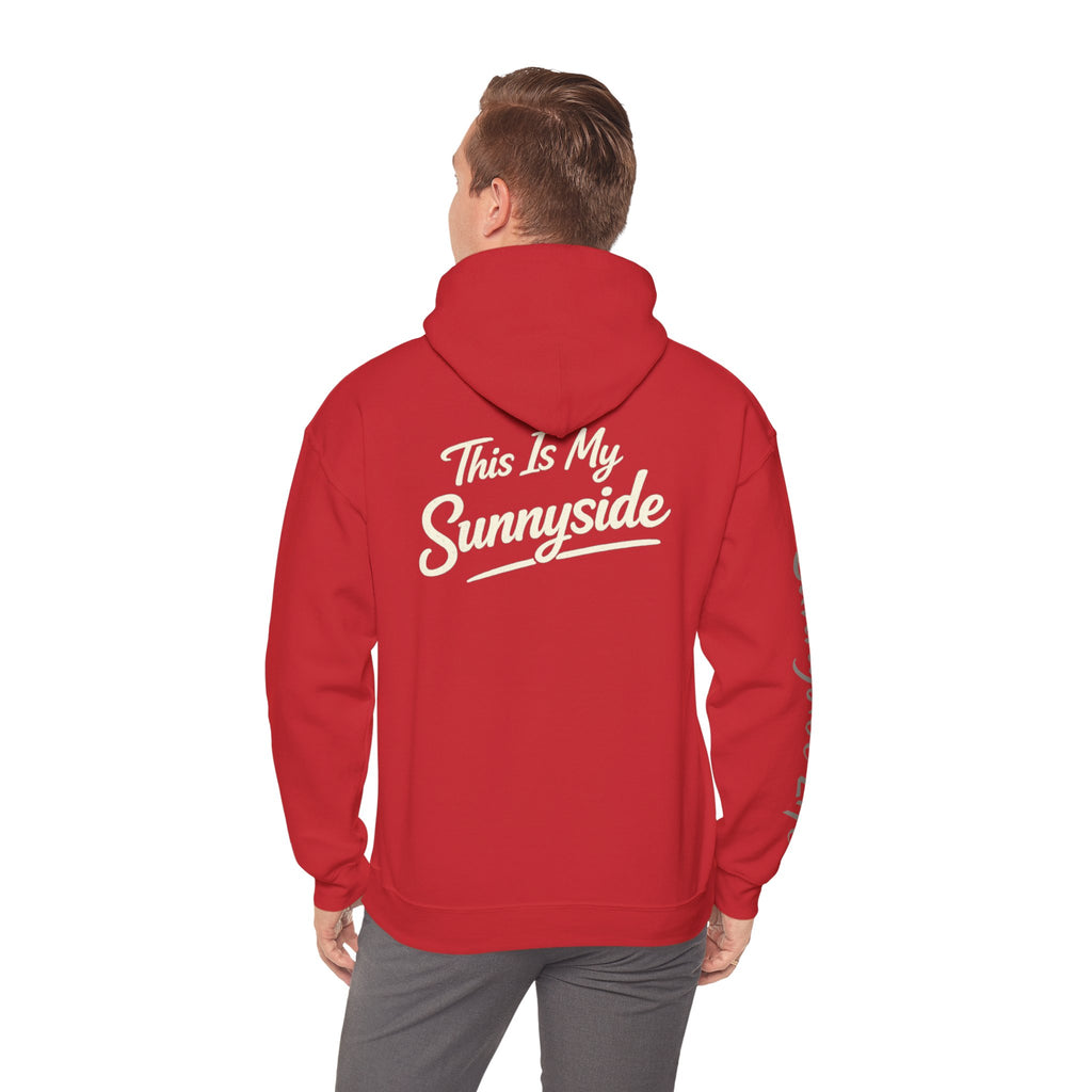 Live The Sunnyside Shift™ — Retro Sun Script Hooded Sweatshirt