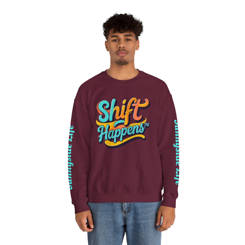 SHIFT Crewneck Sweatshirt — 'Shift Happens / Kiss My Sunnyside' Retro Graphic Pullover