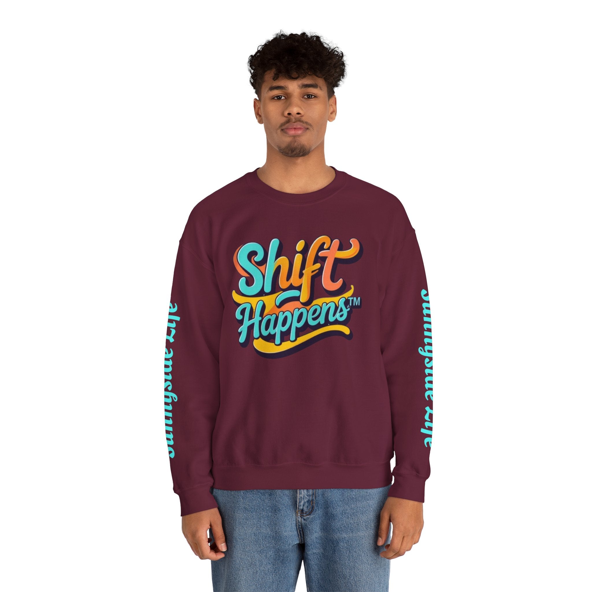 SHIFT Crewneck Sweatshirt — 'Shift Happens / Kiss My Sunnyside' Retro Graphic Pullover