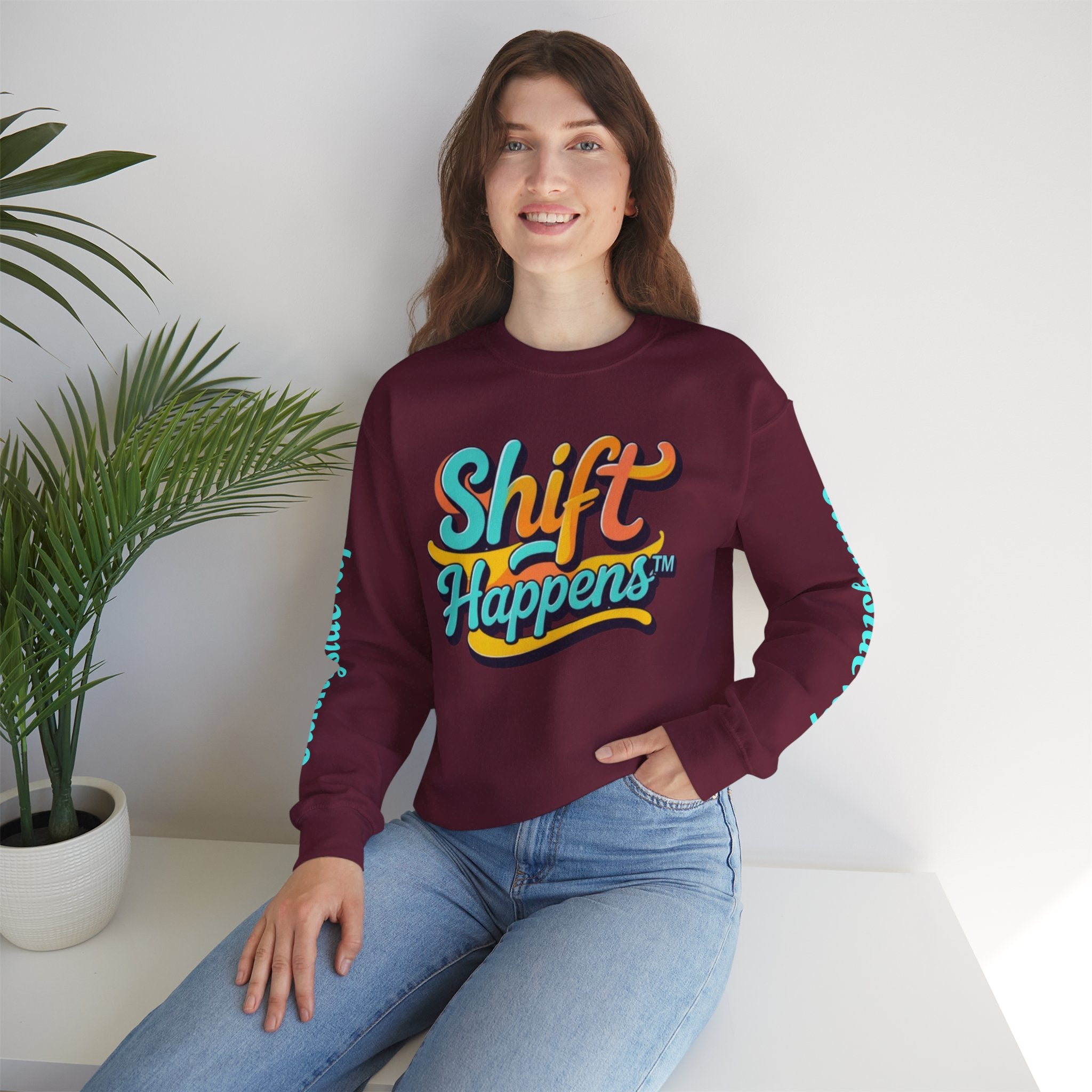 SHIFT Crewneck Sweatshirt — 'Shift Happens / Kiss My Sunnyside' Retro Graphic Pullover