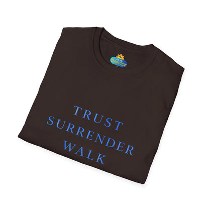 Trust Surrender Walk Abide Persevere™ Womens V-Neck Tee | Catholic Inspirational Shirt | Sunnyside Life™