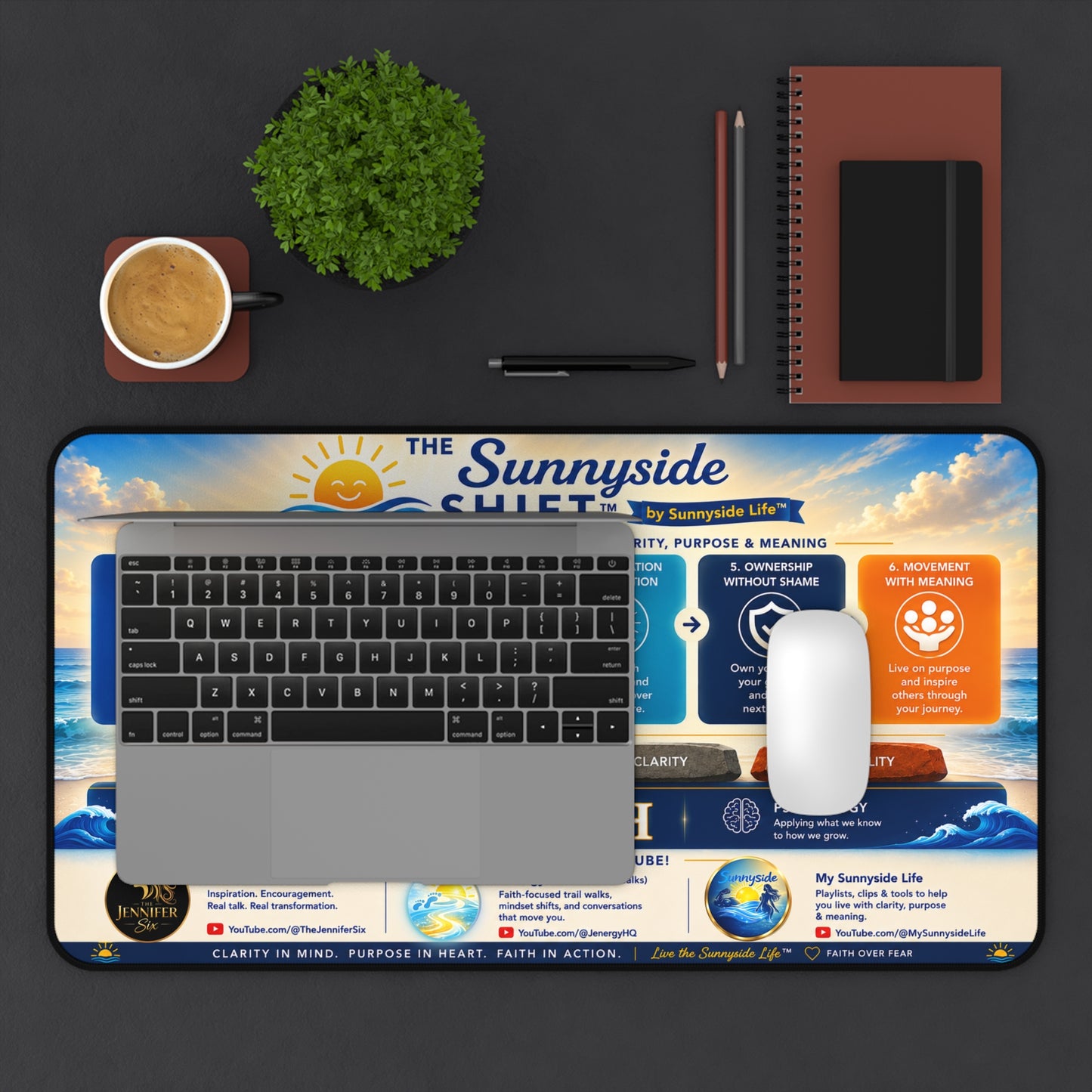 Sunnyside Shift™ Desk Mat — Faith-Based Productivity & Life Framework Desk Pad