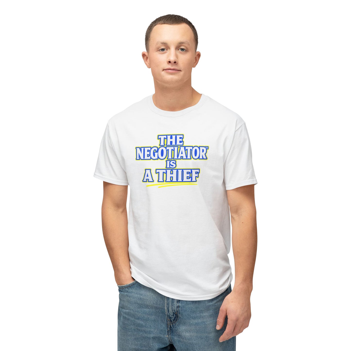 THE NEGOTIATOR™ IS A THIEF Unisex T-Shirt | Motivation & Discipline Graphic Tee | Personal Growth Apparel | Sunnyside Life™