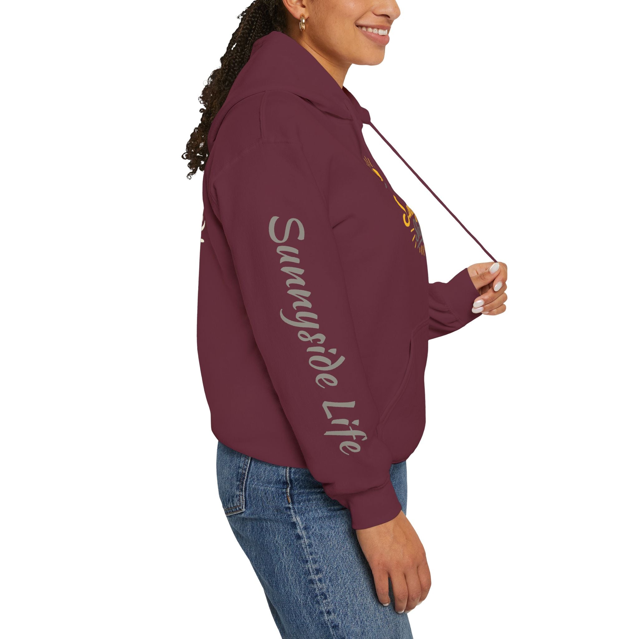 Live The Sunnyside Shift™ — Retro Sun Script Hooded Sweatshirt