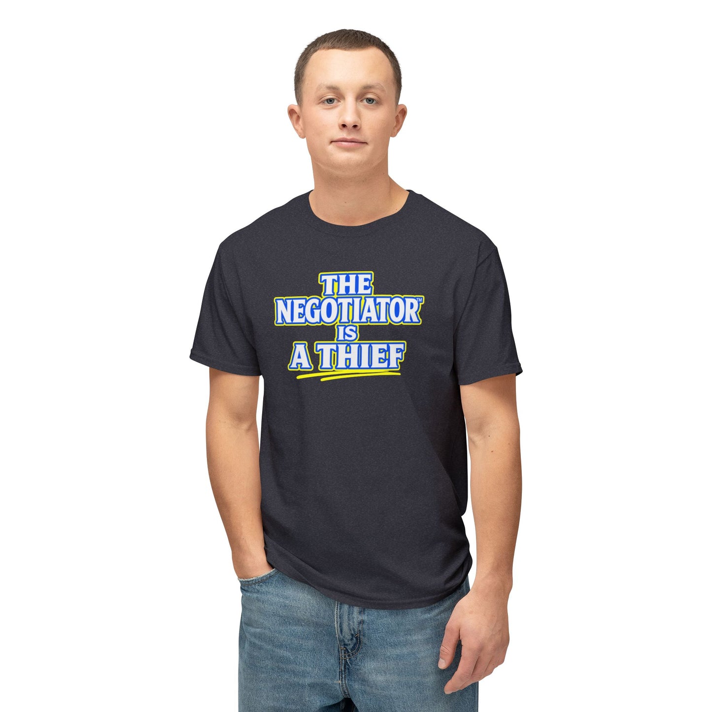 THE NEGOTIATOR™ IS A THIEF Unisex T-Shirt | Motivation & Discipline Graphic Tee | Personal Growth Apparel | Sunnyside Life™