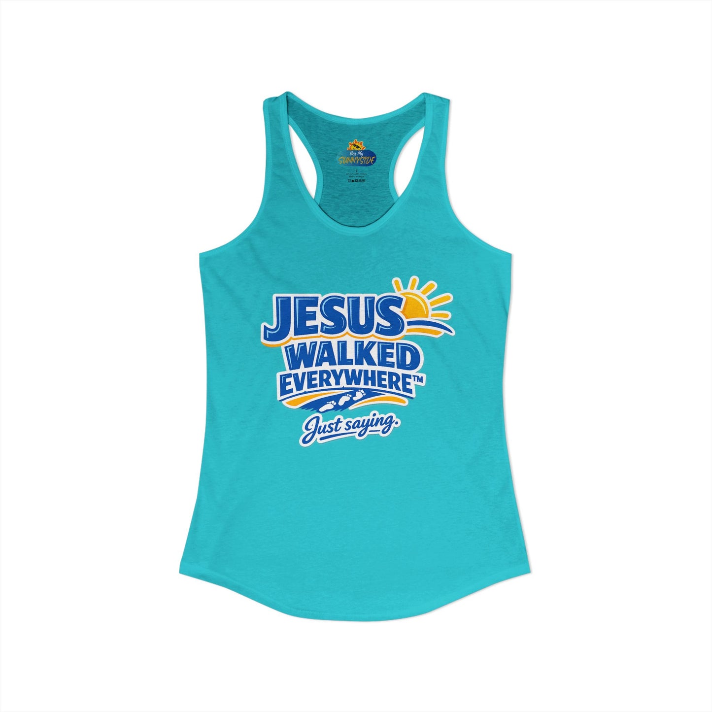 JESUS WALKED EVERYWHERE™ Racerback Tank Top – Just Saying | Christian Women’s Tank