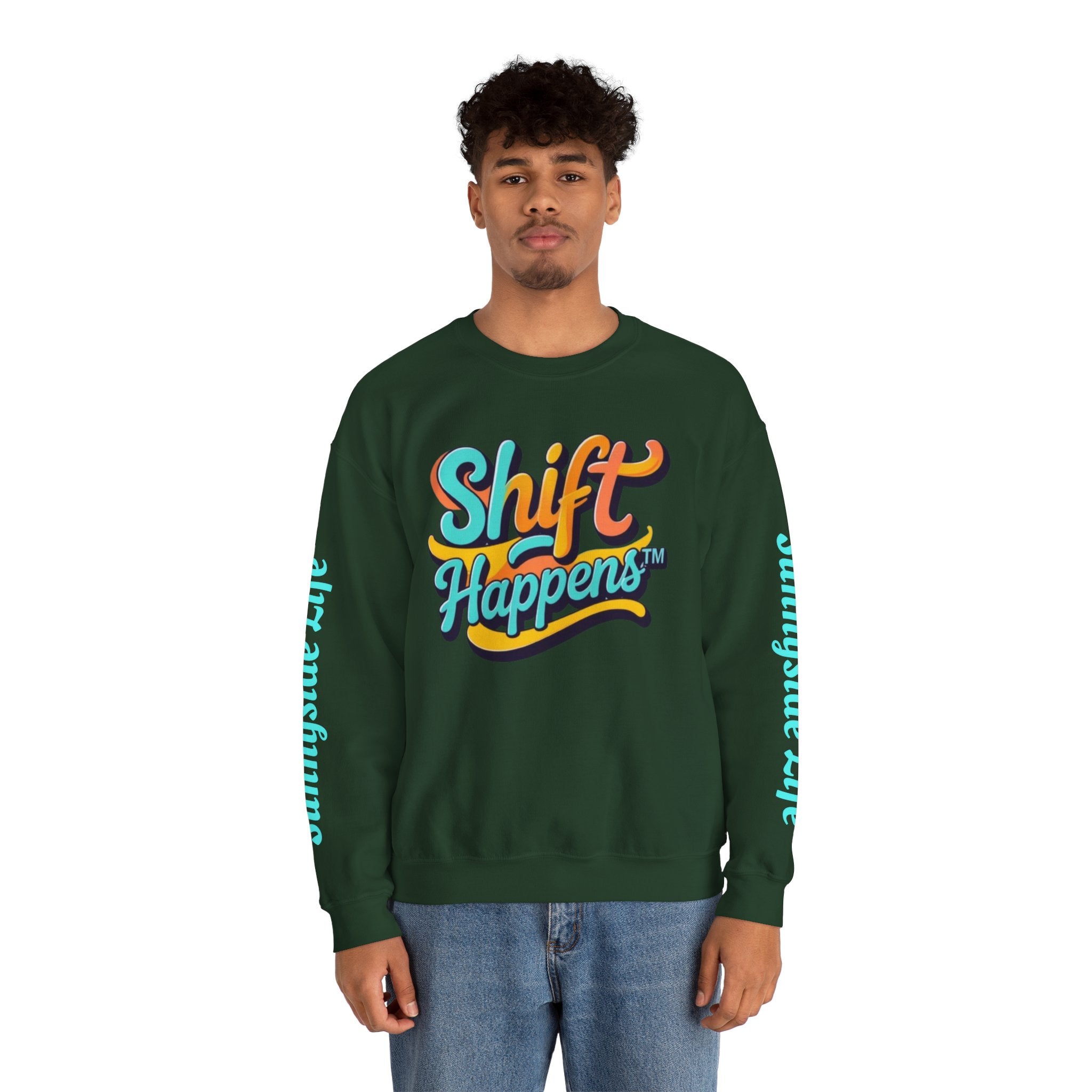 SHIFT Crewneck Sweatshirt — 'Shift Happens / Kiss My Sunnyside' Retro Graphic Pullover