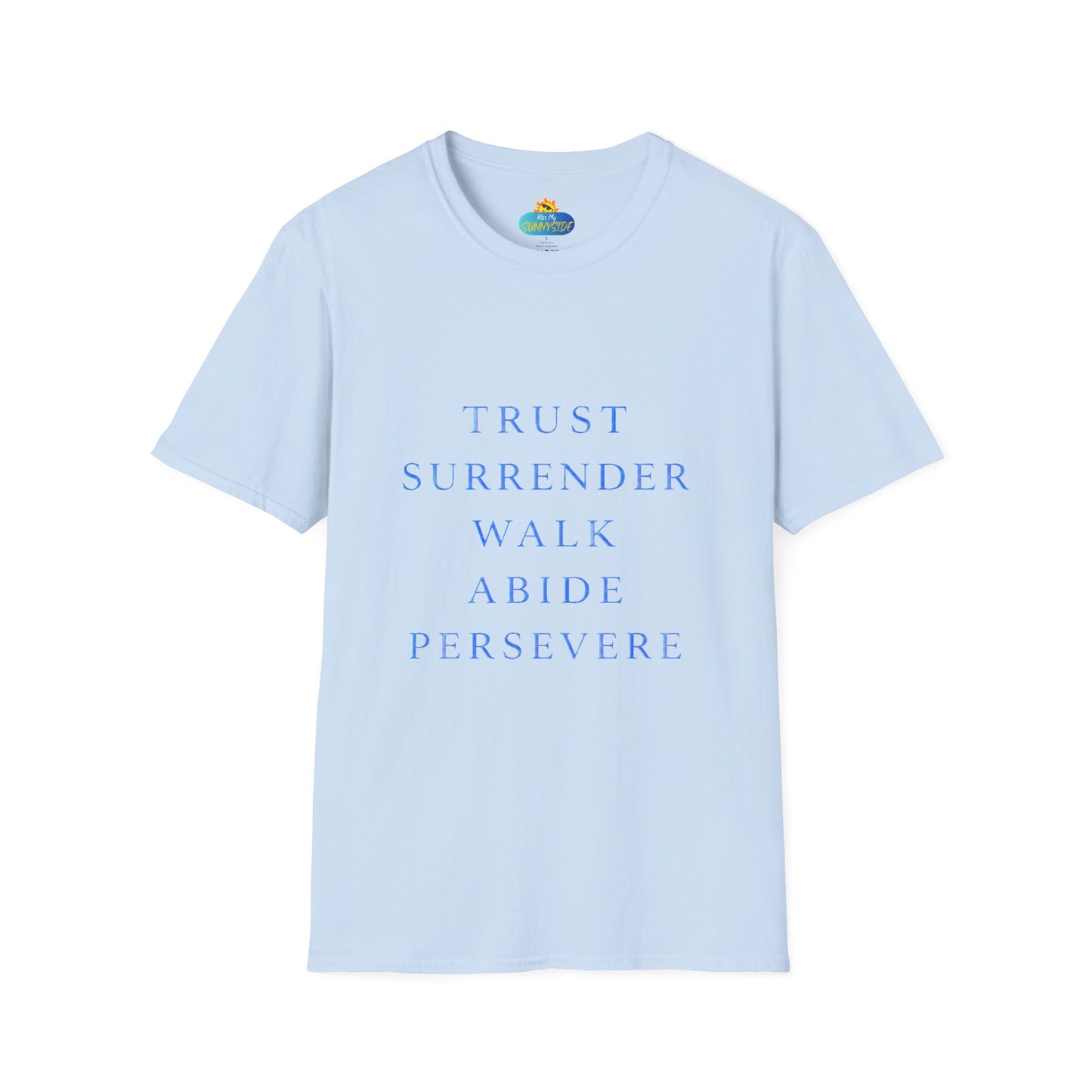 Trust Surrender Walk Abide Persevere™ Womens V-Neck Tee | Catholic Inspirational Shirt | Sunnyside Life™