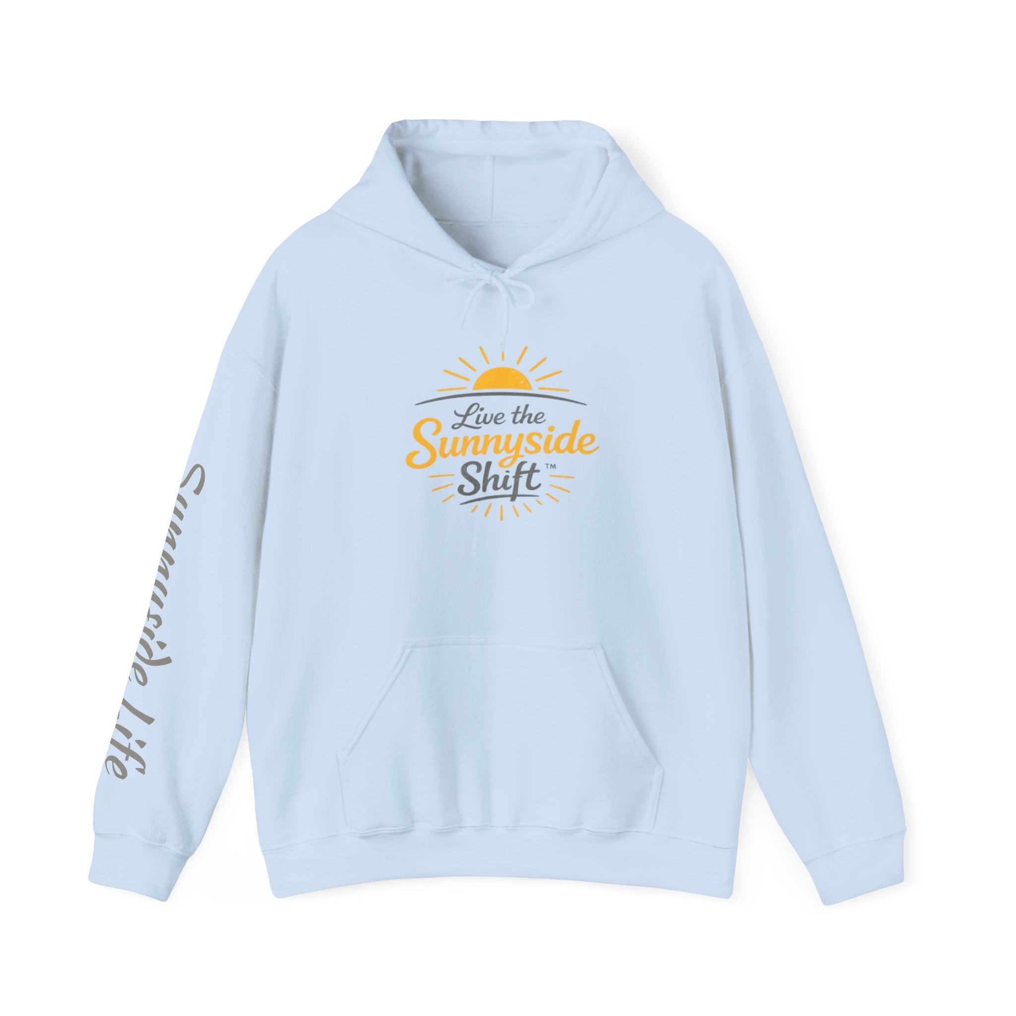 Live The Sunnyside Shift™ — Retro Sun Script Hooded Sweatshirt