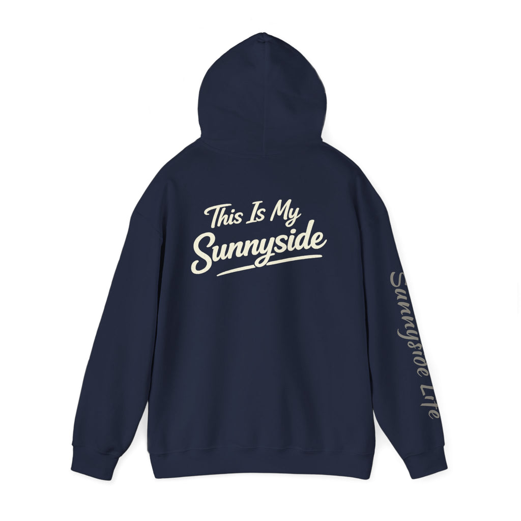 Live The Sunnyside Shift™ — Retro Sun Script Hooded Sweatshirt