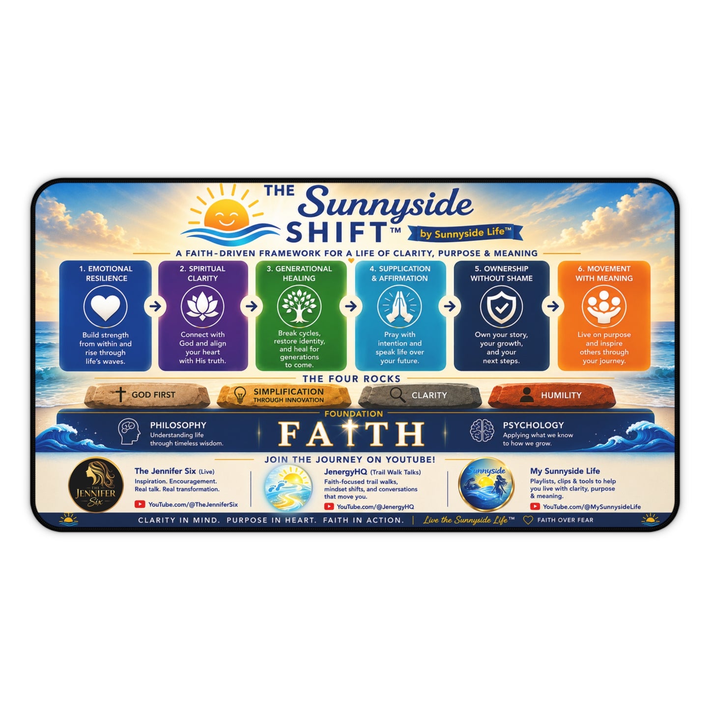 Sunnyside Shift™ Desk Mat — Faith-Based Productivity & Life Framework Desk Pad