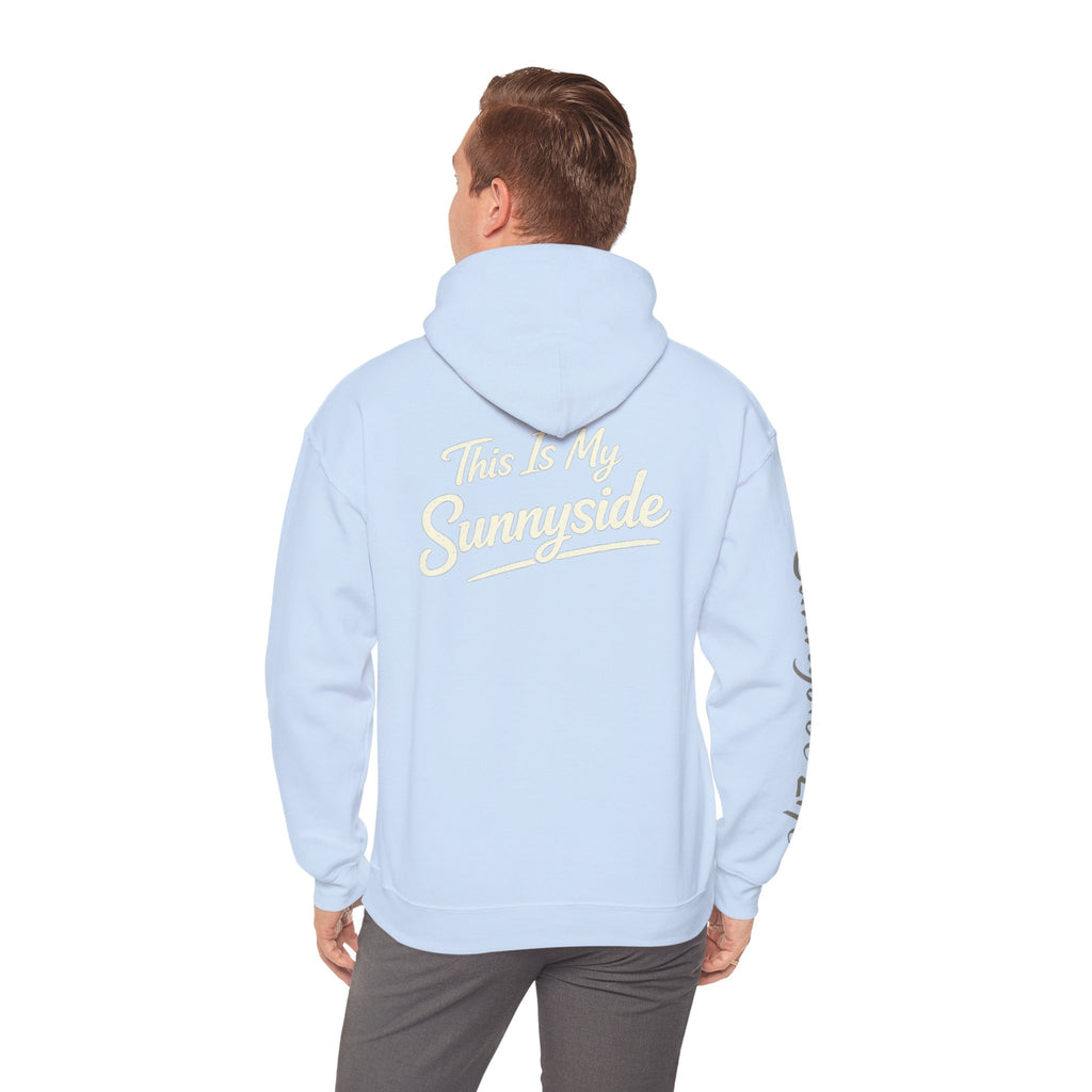 Live The Sunnyside Shift™ — Retro Sun Script Hooded Sweatshirt