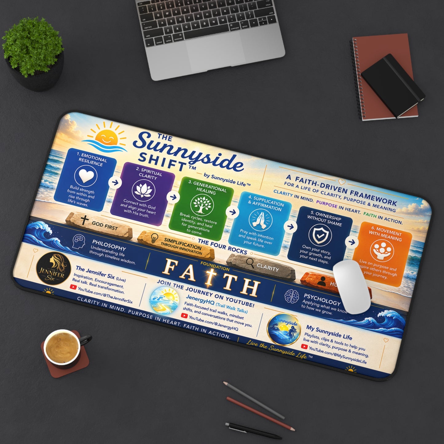 Sunnyside Shift™ Desk Mat — Faith-Based Productivity & Life Framework Desk Pad