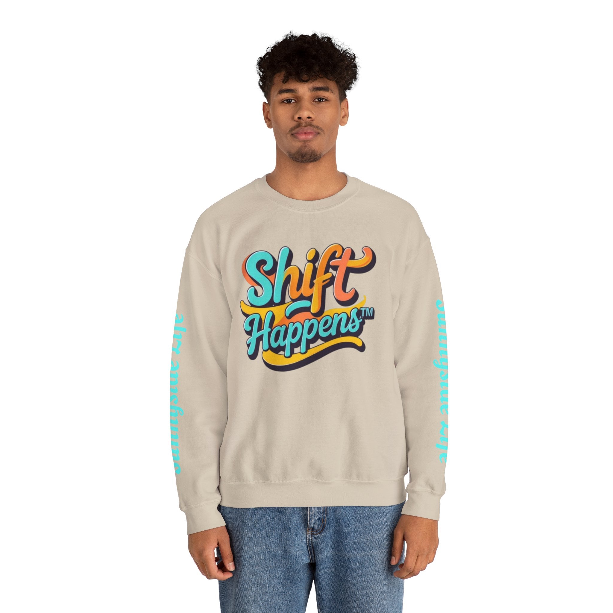 SHIFT Crewneck Sweatshirt — 'Shift Happens / Kiss My Sunnyside' Retro Graphic Pullover