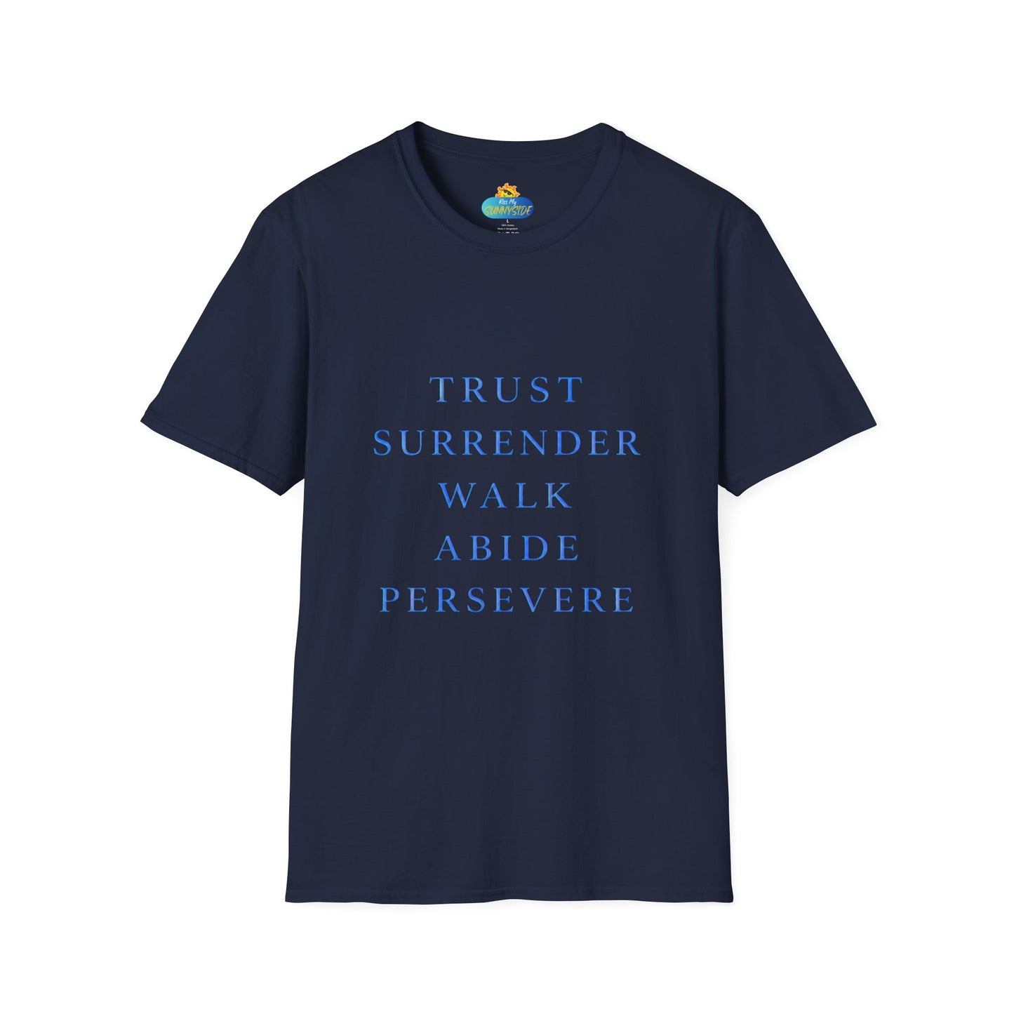 Trust Surrender Walk Abide Persevere™ Womens V-Neck Tee | Catholic Inspirational Shirt | Sunnyside Life™
