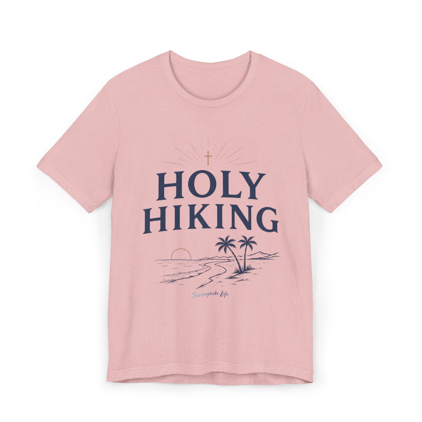Holy Hiking™ Womens V-Neck Tee | Catholic Trail Shirt | “Evil Can’t Catch Me” Tropical Faith Hiking Tee
