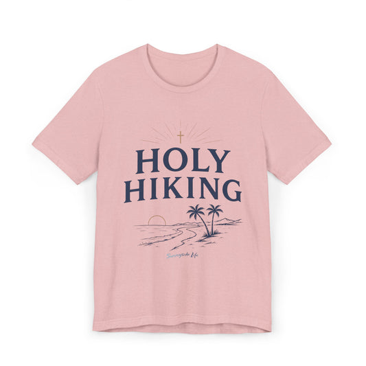 Holy Hiking™ Womens V-Neck Tee | Catholic Trail Shirt | “Evil Can’t Catch Me” Tropical Faith Hiking Tee