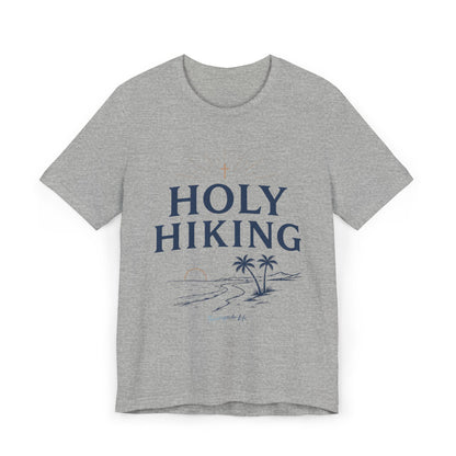 Holy Hiking™ Womens V-Neck Tee | Catholic Trail Shirt | “Evil Can’t Catch Me” Tropical Faith Hiking Tee