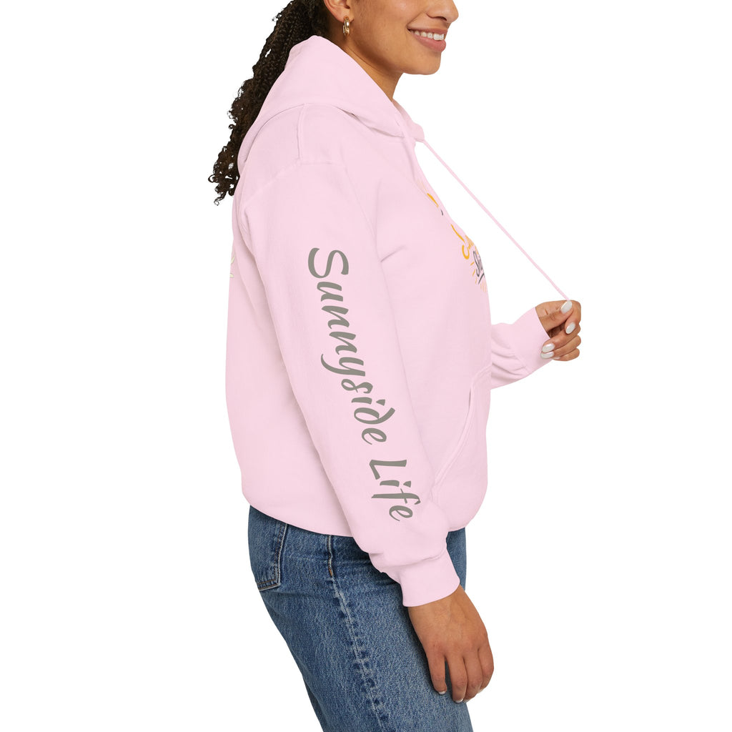 Live The Sunnyside Shift™ — Retro Sun Script Hooded Sweatshirt