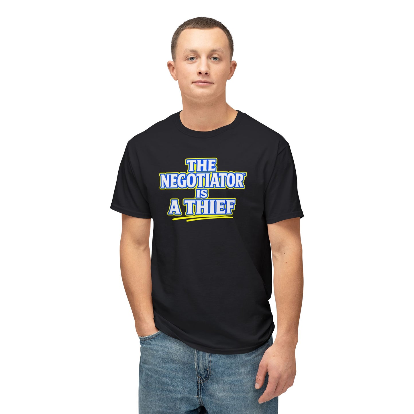 THE NEGOTIATOR™ IS A THIEF Unisex T-Shirt | Motivation & Discipline Graphic Tee | Personal Growth Apparel | Sunnyside Life™