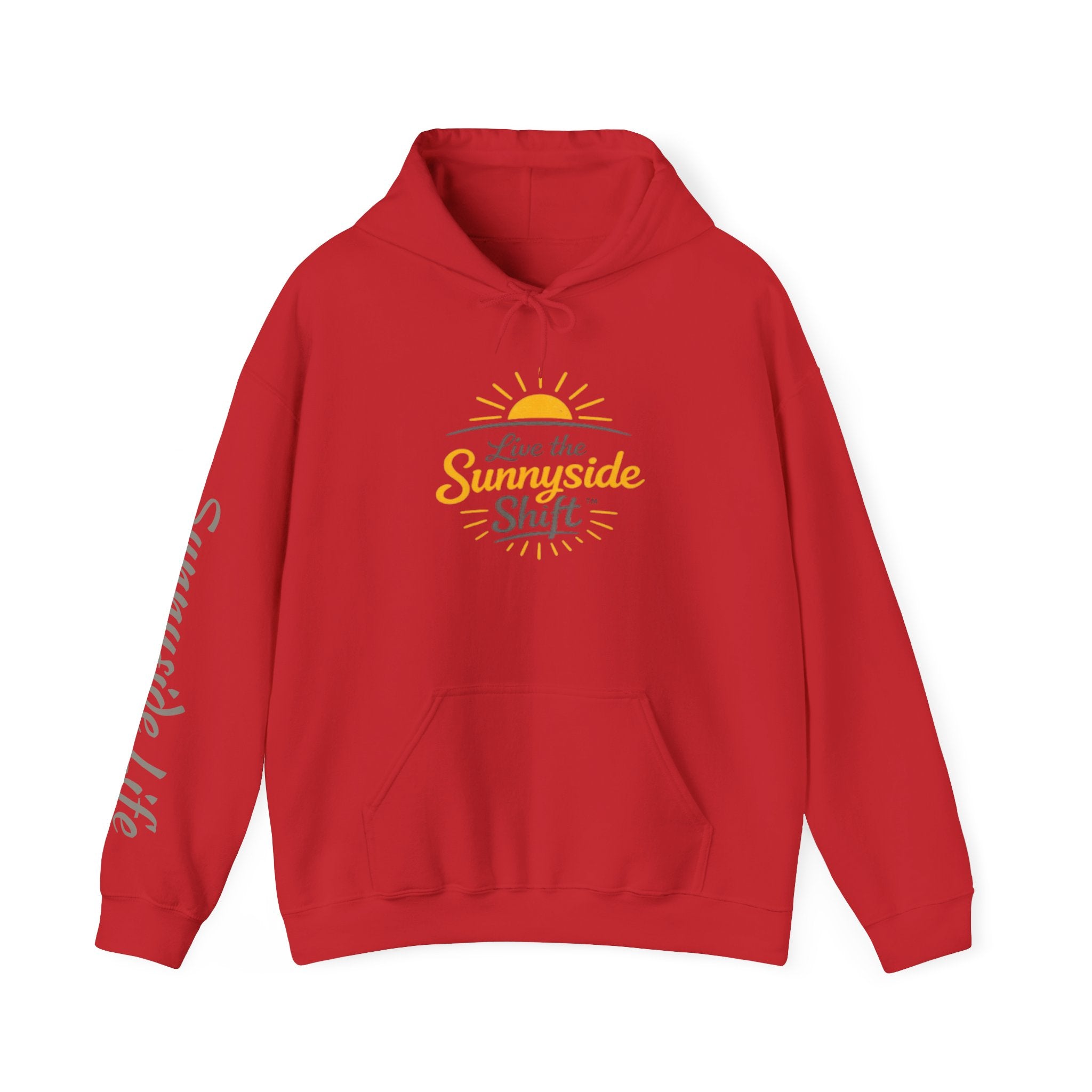 Live The Sunnyside Shift™ — Retro Sun Script Hooded Sweatshirt