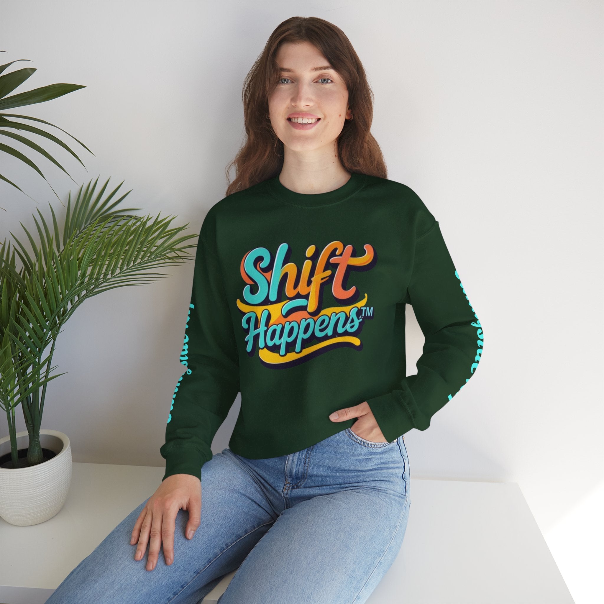 SHIFT Crewneck Sweatshirt — 'Shift Happens / Kiss My Sunnyside' Retro Graphic Pullover