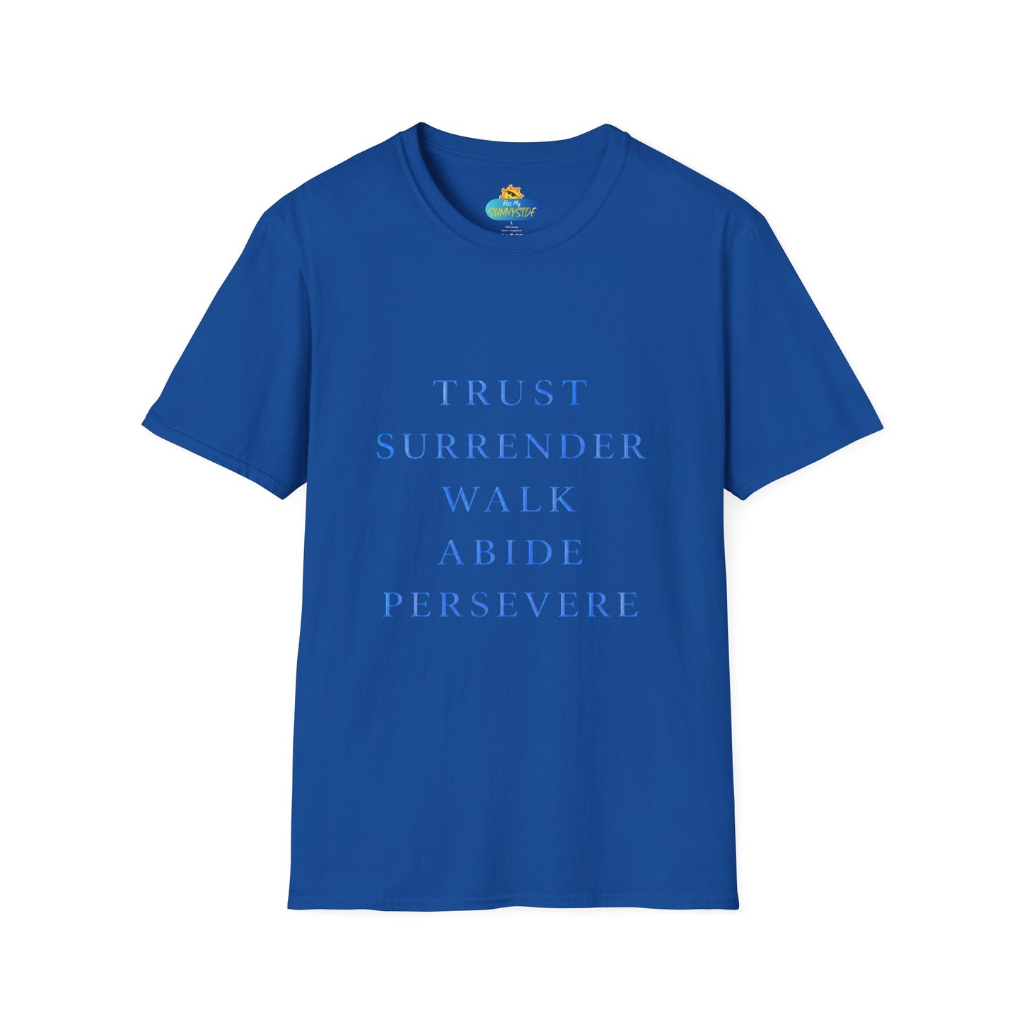 Trust Surrender Walk Abide Persevere™ Womens V-Neck Tee | Catholic Inspirational Shirt | Sunnyside Life™
