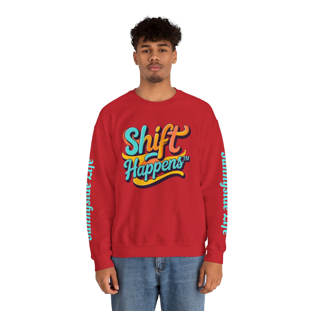 SHIFT Crewneck Sweatshirt — 'Shift Happens / Kiss My Sunnyside' Retro Graphic Pullover